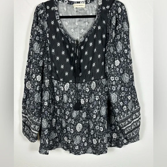 Lucky Brand Boho Peasant Black Floral Blouse- XXL - Picture 5 of 12
